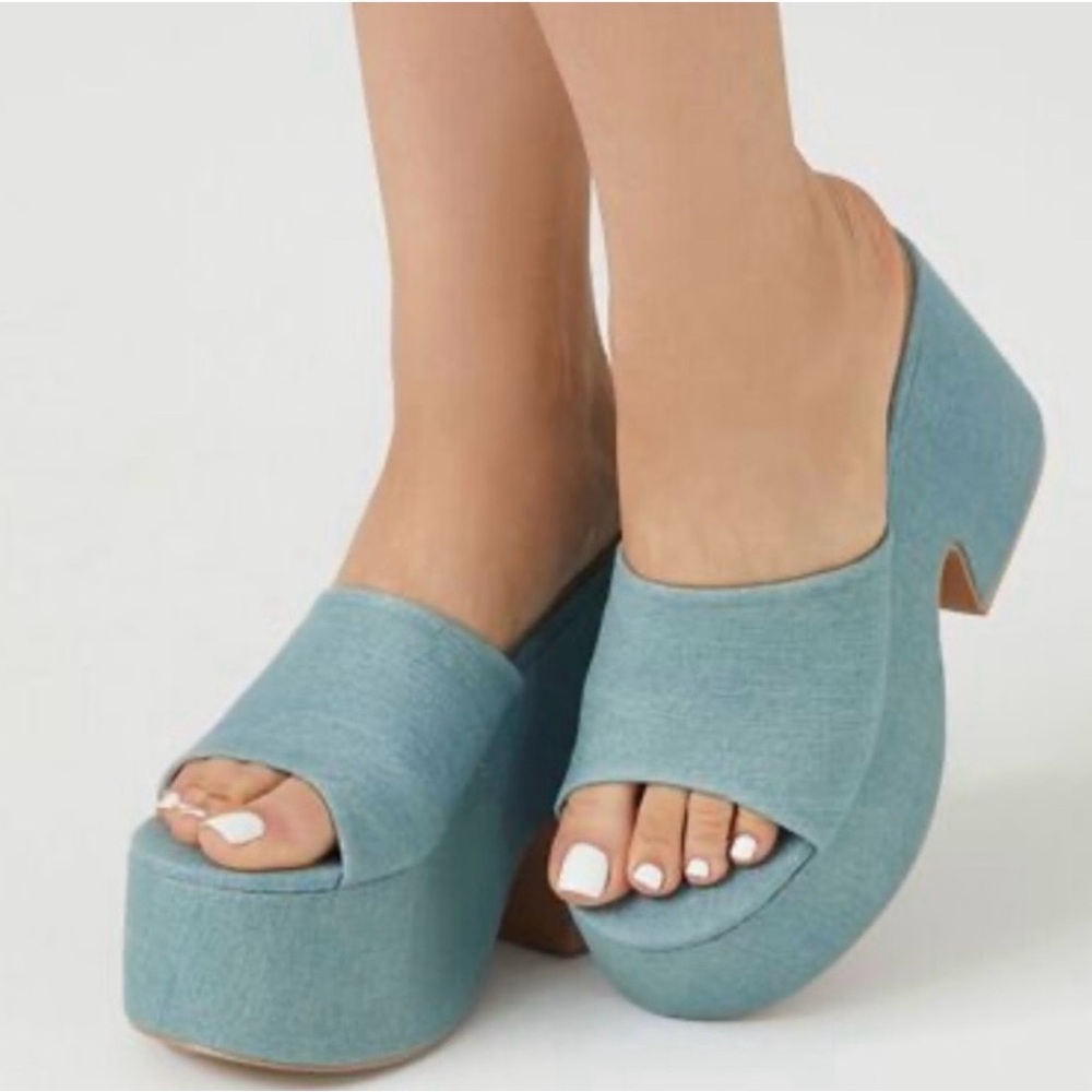 Forever 21 SoMe Denim Blue Platform Mules